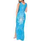 New Zealand Matariki Waiti Tank Maxi Dress Maori Moko Cyan Galaxy