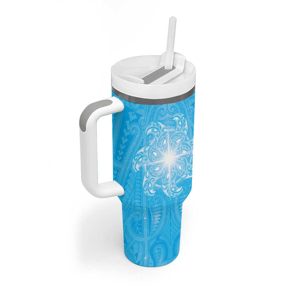New Zealand Matariki Waiti Tumbler With Handle Maori Moko Cyan Galaxy