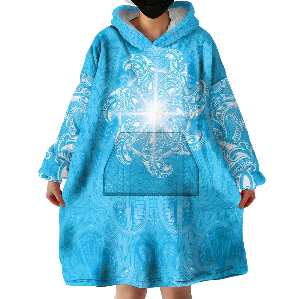New Zealand Matariki Waiti Wearable Blanket Hoodie Maori Moko Cyan Galaxy