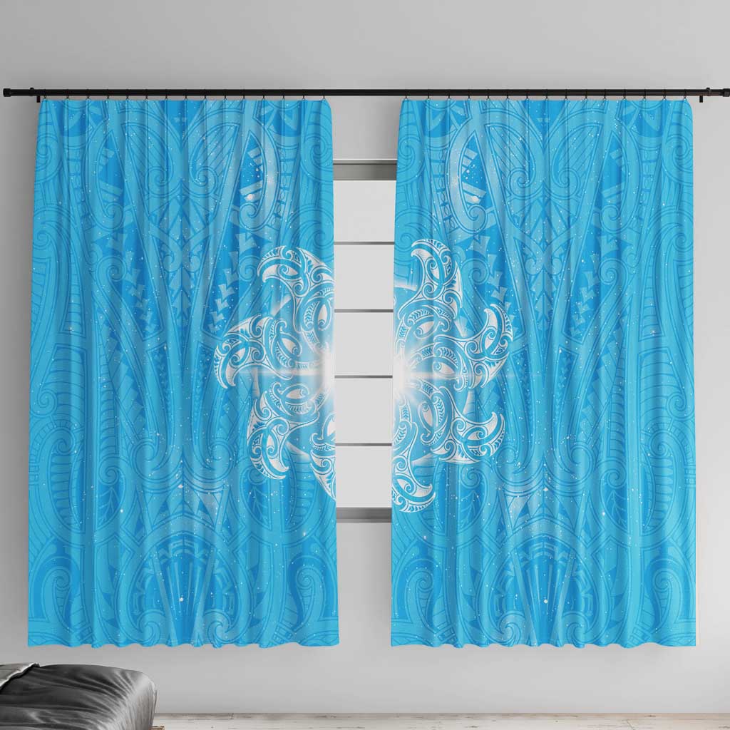 New Zealand Matariki Waiti Window Curtain Maori Moko Cyan Galaxy