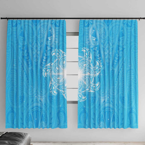 New Zealand Matariki Waiti Window Curtain Maori Moko Cyan Galaxy