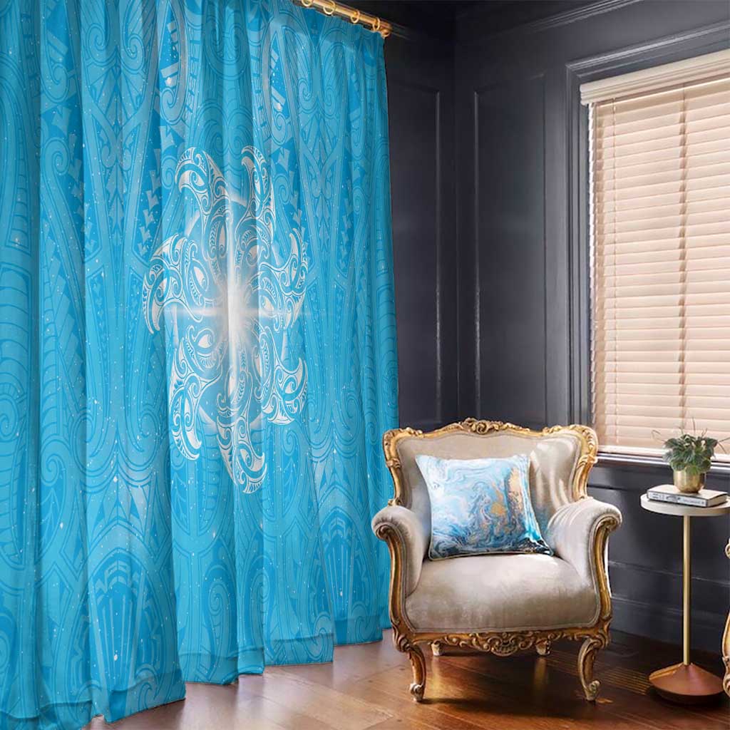 New Zealand Matariki Waiti Window Curtain Maori Moko Cyan Galaxy