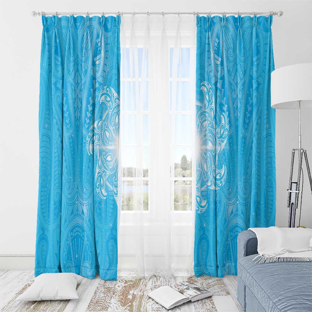 New Zealand Matariki Waiti Window Curtain Maori Moko Cyan Galaxy