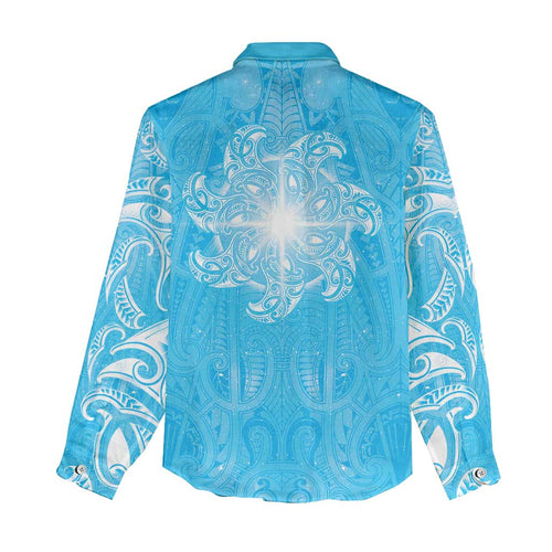New Zealand Matariki Waiti Women Casual Shirt Maori Moko Cyan Galaxy