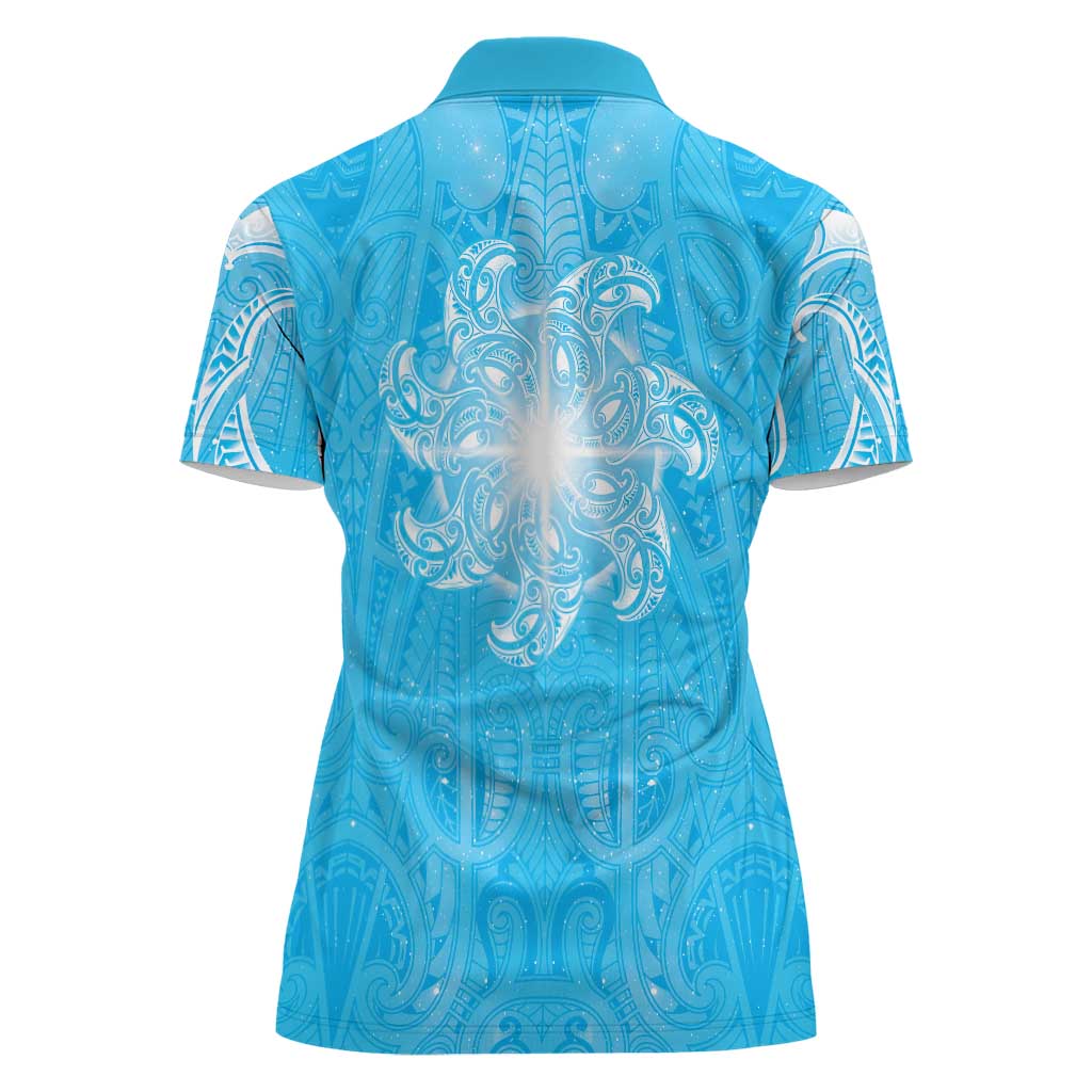New Zealand Matariki Waiti Women Polo Shirt Maori Moko Cyan Galaxy