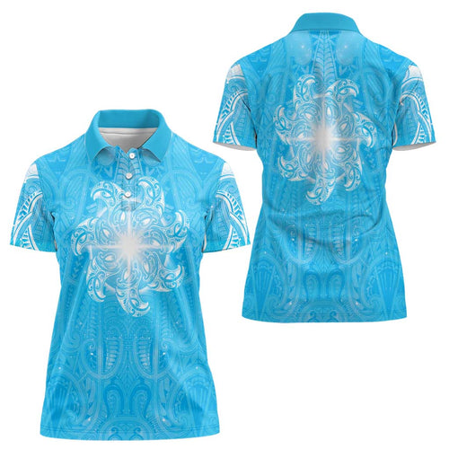 New Zealand Matariki Waiti Women Polo Shirt Maori Moko Cyan Galaxy