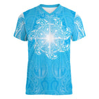 New Zealand Matariki Waiti Women V-Neck T-Shirt Maori Moko Cyan Galaxy