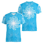 New Zealand Matariki Waiti Women V-Neck T-Shirt Maori Moko Cyan Galaxy