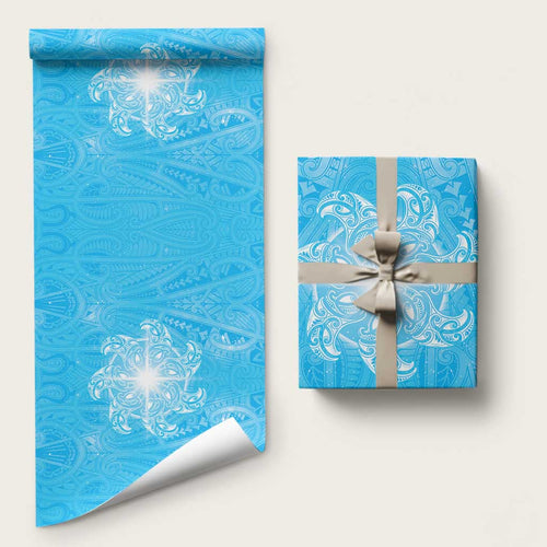 New Zealand Matariki Waiti Wrapping Paper Maori Moko Cyan Galaxy
