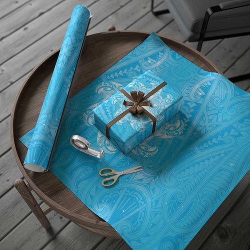 New Zealand Matariki Waiti Wrapping Paper Maori Moko Cyan Galaxy