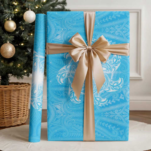 New Zealand Matariki Waiti Wrapping Paper Maori Moko Cyan Galaxy
