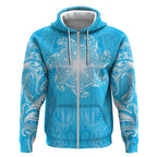 New Zealand Matariki Waiti Zip Hoodie Maori Moko Cyan Galaxy