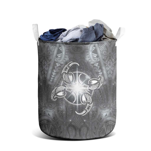 New Zealand Matariki Ururangi Laundry Basket Maori Moko Grey Galaxy