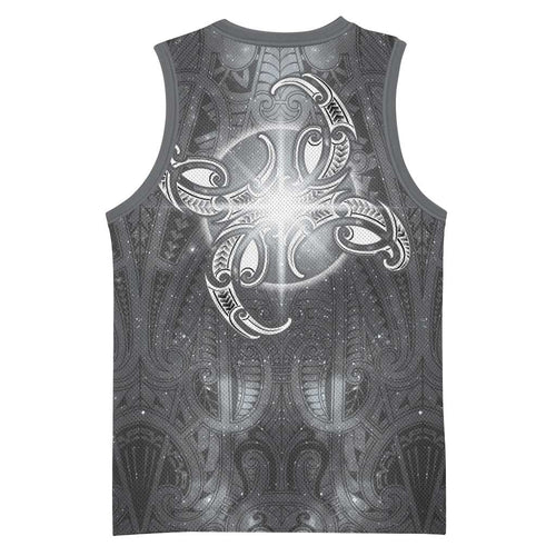 New Zealand Matariki Ururangi Basketball Jersey Maori Moko Grey Galaxy