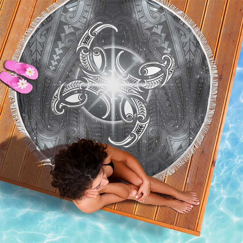 New Zealand Matariki Ururangi Beach Blanket Maori Moko Grey Galaxy