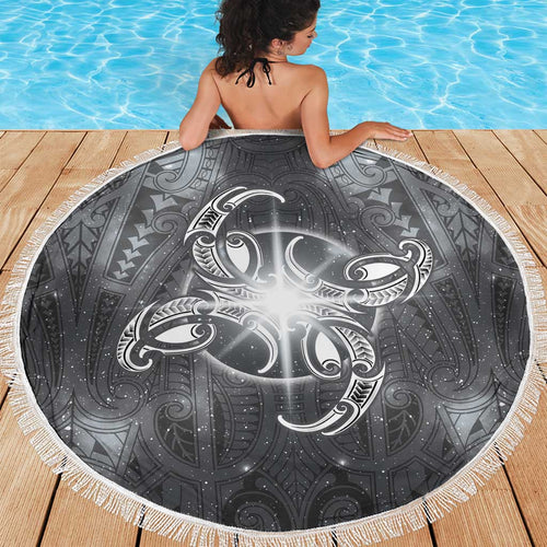 New Zealand Matariki Ururangi Beach Blanket Maori Moko Grey Galaxy