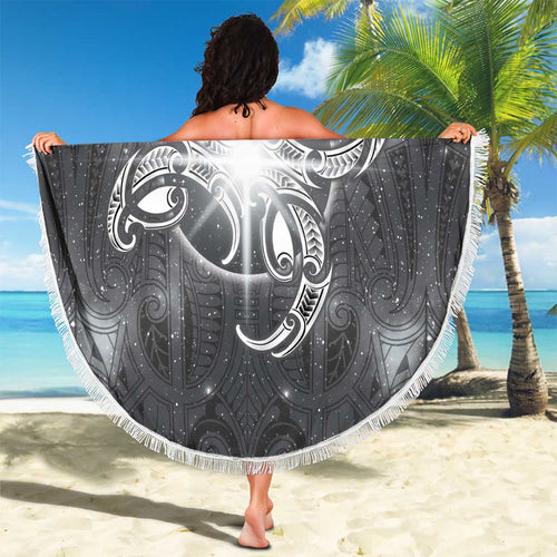 New Zealand Matariki Ururangi Beach Blanket Maori Moko Grey Galaxy