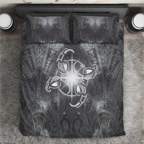 New Zealand Matariki Ururangi Bedding Set Maori Moko Grey Galaxy