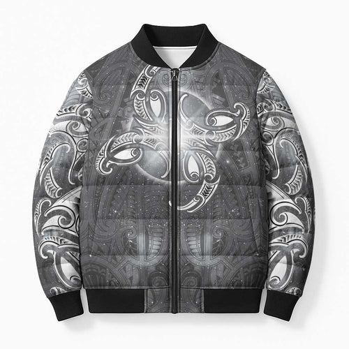 New Zealand Matariki Ururangi Bomber Puffer Jacket Maori Moko Grey Galaxy