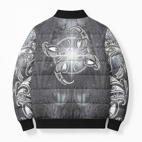 New Zealand Matariki Ururangi Bomber Puffer Jacket Maori Moko Grey Galaxy