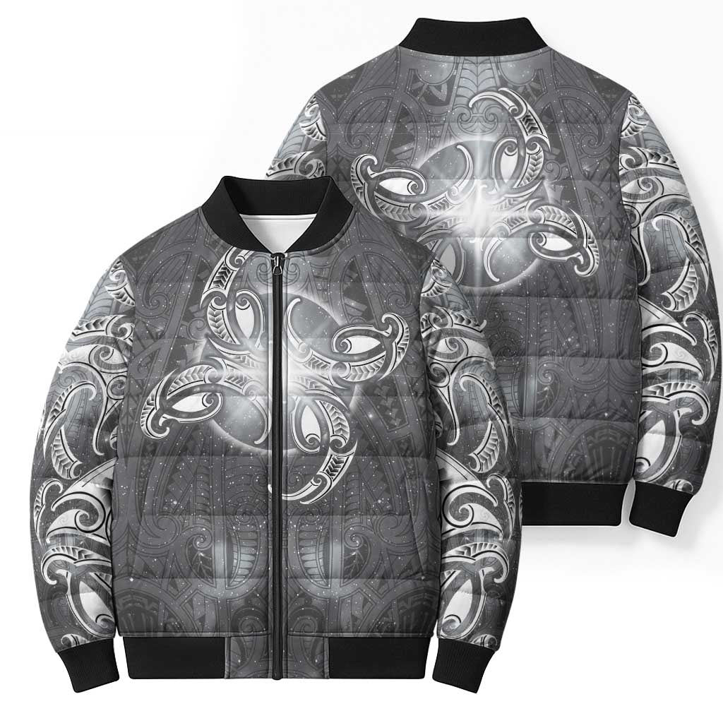 New Zealand Matariki Ururangi Bomber Puffer Jacket Maori Moko Grey Galaxy