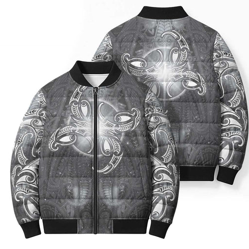 New Zealand Matariki Ururangi Bomber Puffer Jacket Maori Moko Grey Galaxy