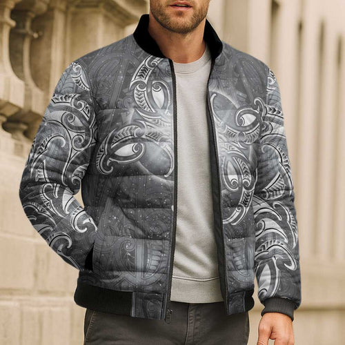 New Zealand Matariki Ururangi Bomber Puffer Jacket Maori Moko Grey Galaxy