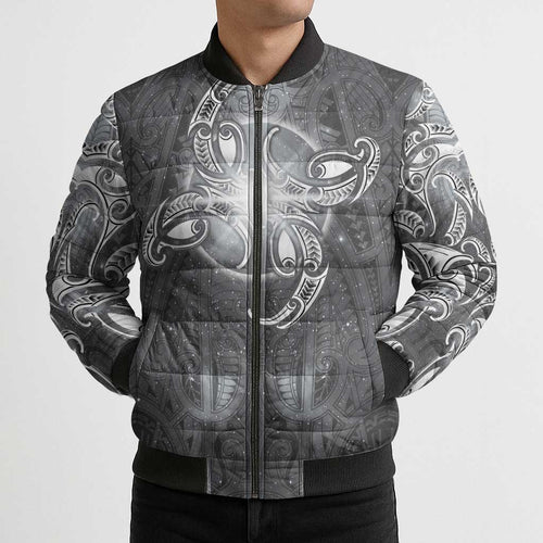 New Zealand Matariki Ururangi Bomber Puffer Jacket Maori Moko Grey Galaxy