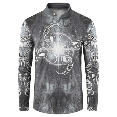 New Zealand Matariki Ururangi Button Sweatshirt Maori Moko Grey Galaxy