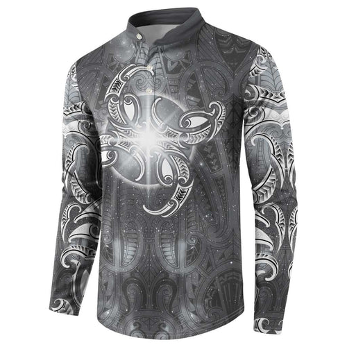 New Zealand Matariki Ururangi Button Sweatshirt Maori Moko Grey Galaxy