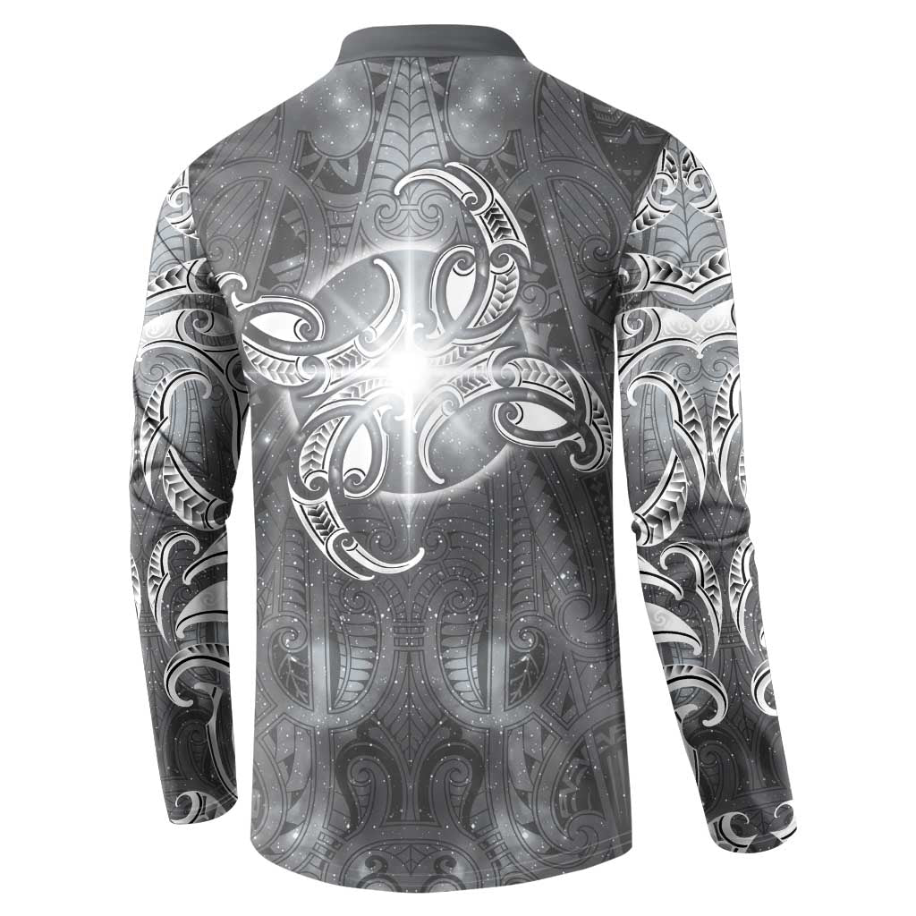 New Zealand Matariki Ururangi Button Sweatshirt Maori Moko Grey Galaxy