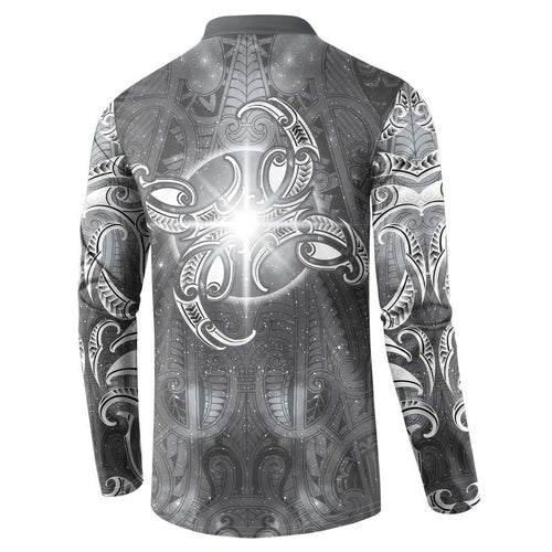 New Zealand Matariki Ururangi Button Sweatshirt Maori Moko Grey Galaxy