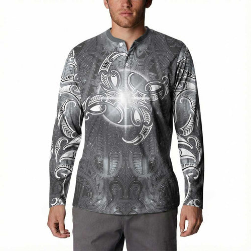 New Zealand Matariki Ururangi Button Sweatshirt Maori Moko Grey Galaxy