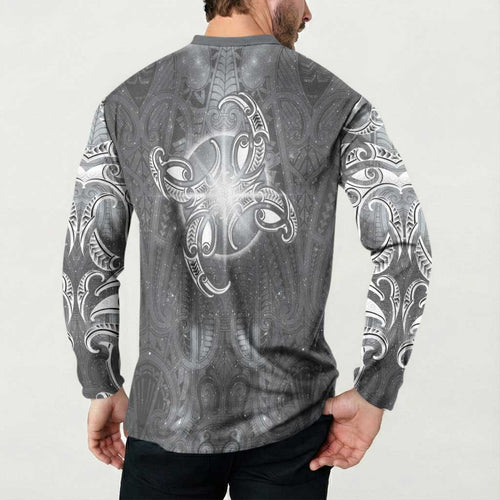 New Zealand Matariki Ururangi Button Sweatshirt Maori Moko Grey Galaxy