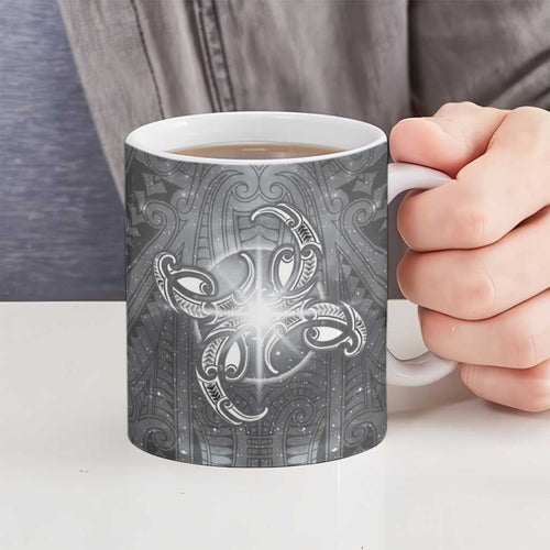 New Zealand Matariki Ururangi Ceramic Mug Maori Moko Grey Galaxy