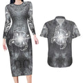 New Zealand Matariki Ururangi Couples Matching Long Sleeve Bodycon Dress and Hawaiian Shirt Maori Moko Grey Galaxy