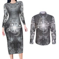 New Zealand Matariki Ururangi Couples Matching Long Sleeve Bodycon Dress and Long Sleeve Button Shirt Maori Moko Grey Galaxy