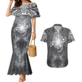 New Zealand Matariki Ururangi Couples Matching Mermaid Dress and Hawaiian Shirt Maori Moko Grey Galaxy