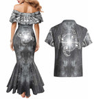 New Zealand Matariki Ururangi Couples Matching Mermaid Dress and Hawaiian Shirt Maori Moko Grey Galaxy