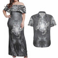 New Zealand Matariki Ururangi Couples Matching Off Shoulder Maxi Dress and Hawaiian Shirt Maori Moko Grey Galaxy