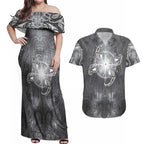 New Zealand Matariki Ururangi Couples Matching Off Shoulder Maxi Dress and Hawaiian Shirt Maori Moko Grey Galaxy