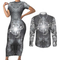 New Zealand Matariki Ururangi Couples Matching Short Sleeve Bodycon Dress and Long Sleeve Button Shirt Maori Moko Grey Galaxy