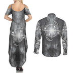 New Zealand Matariki Ururangi Couples Matching Summer Maxi Dress and Long Sleeve Button Shirt Maori Moko Grey Galaxy