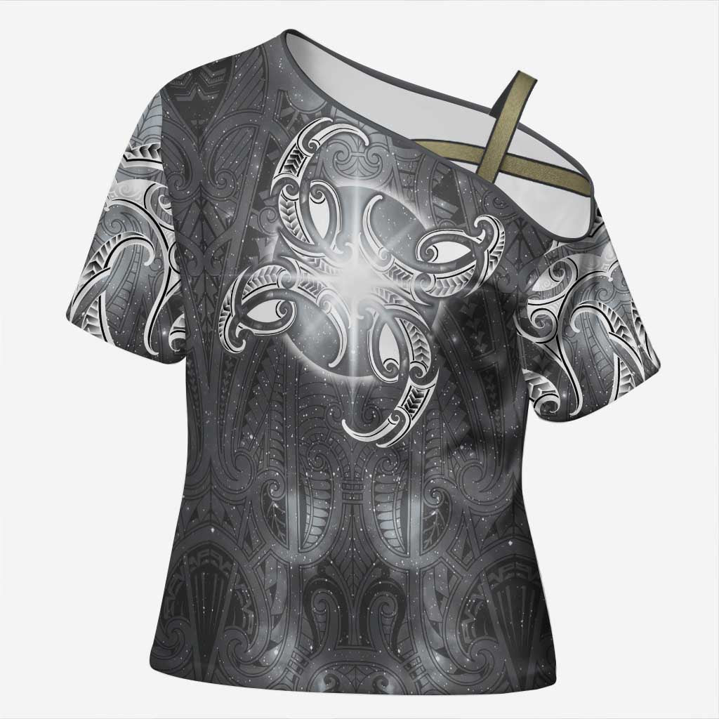 New Zealand Matariki Ururangi Cross Shoulder Shirt Maori Moko Grey Galaxy