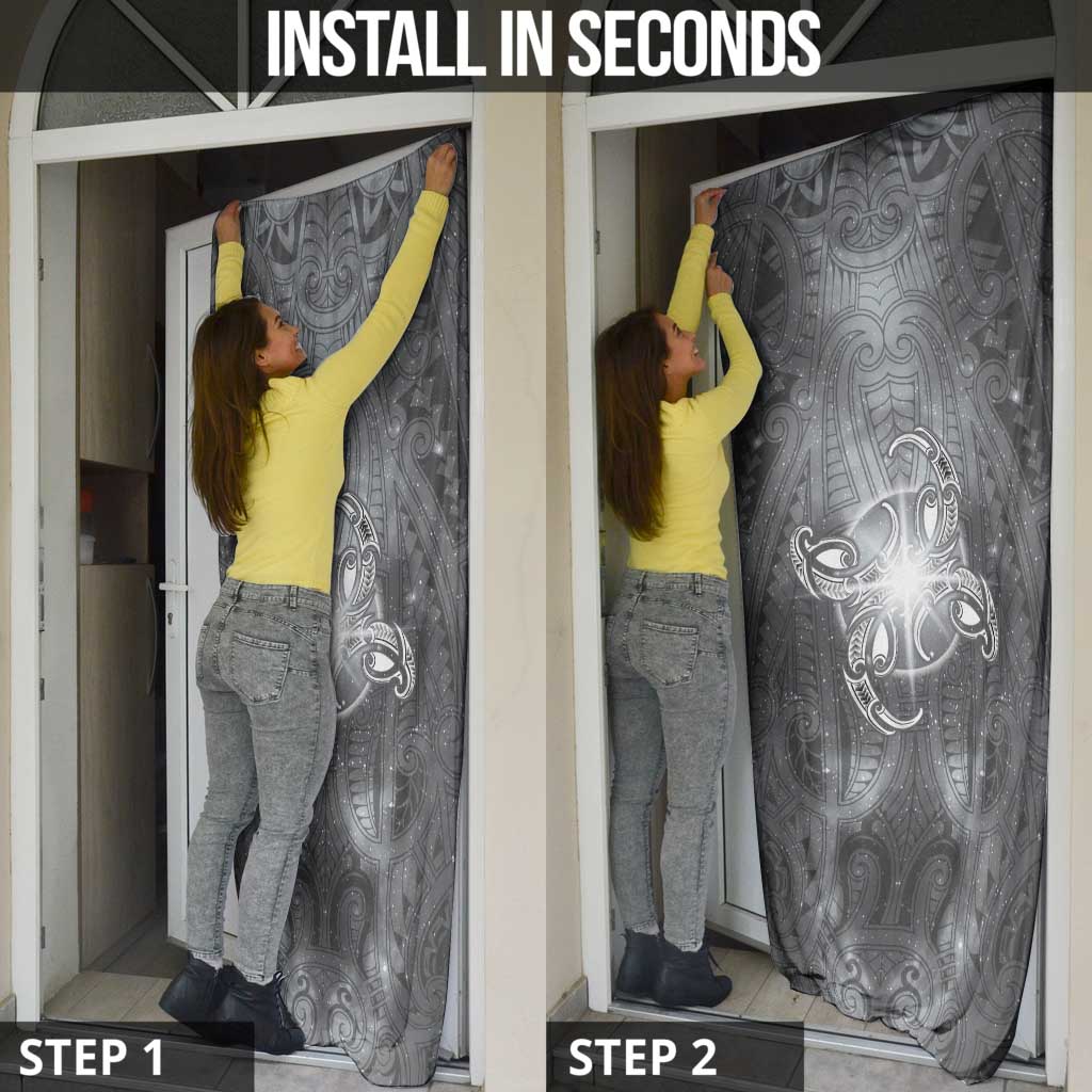 New Zealand Matariki Ururangi Door Cover Maori Moko Grey Galaxy