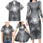 New Zealand Matariki Ururangi Family Matching Long Sleeve Bodycon Dress and Hawaiian Shirt Maori Moko Grey Galaxy
