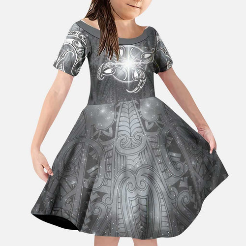 New Zealand Matariki Ururangi Family Matching Long Sleeve Bodycon Dress and Hawaiian Shirt Maori Moko Grey Galaxy