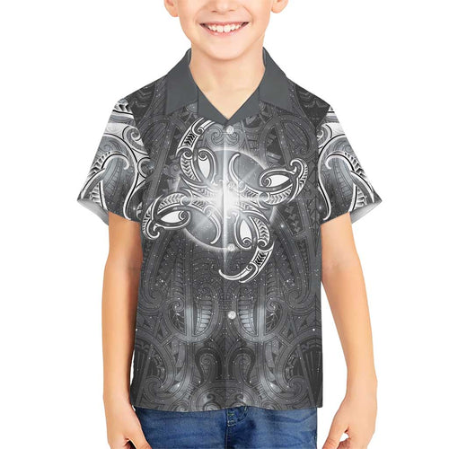 New Zealand Matariki Ururangi Family Matching Long Sleeve Bodycon Dress and Hawaiian Shirt Maori Moko Grey Galaxy