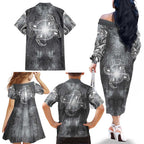 New Zealand Matariki Ururangi Family Matching Off The Shoulder Long Sleeve Dress and Hawaiian Shirt Maori Moko Grey Galaxy