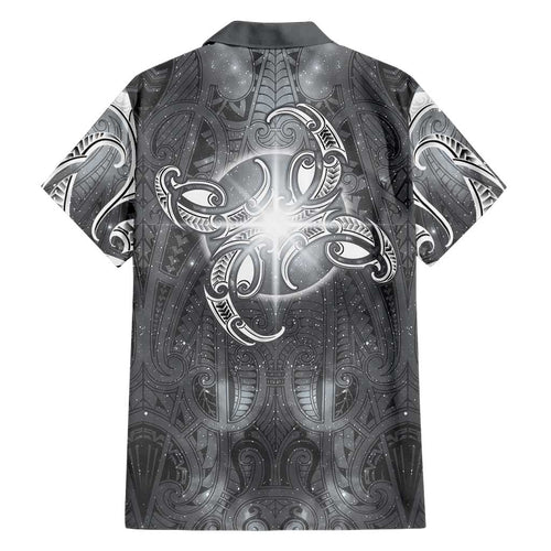 New Zealand Matariki Ururangi Family Matching Off The Shoulder Long Sleeve Dress and Hawaiian Shirt Maori Moko Grey Galaxy